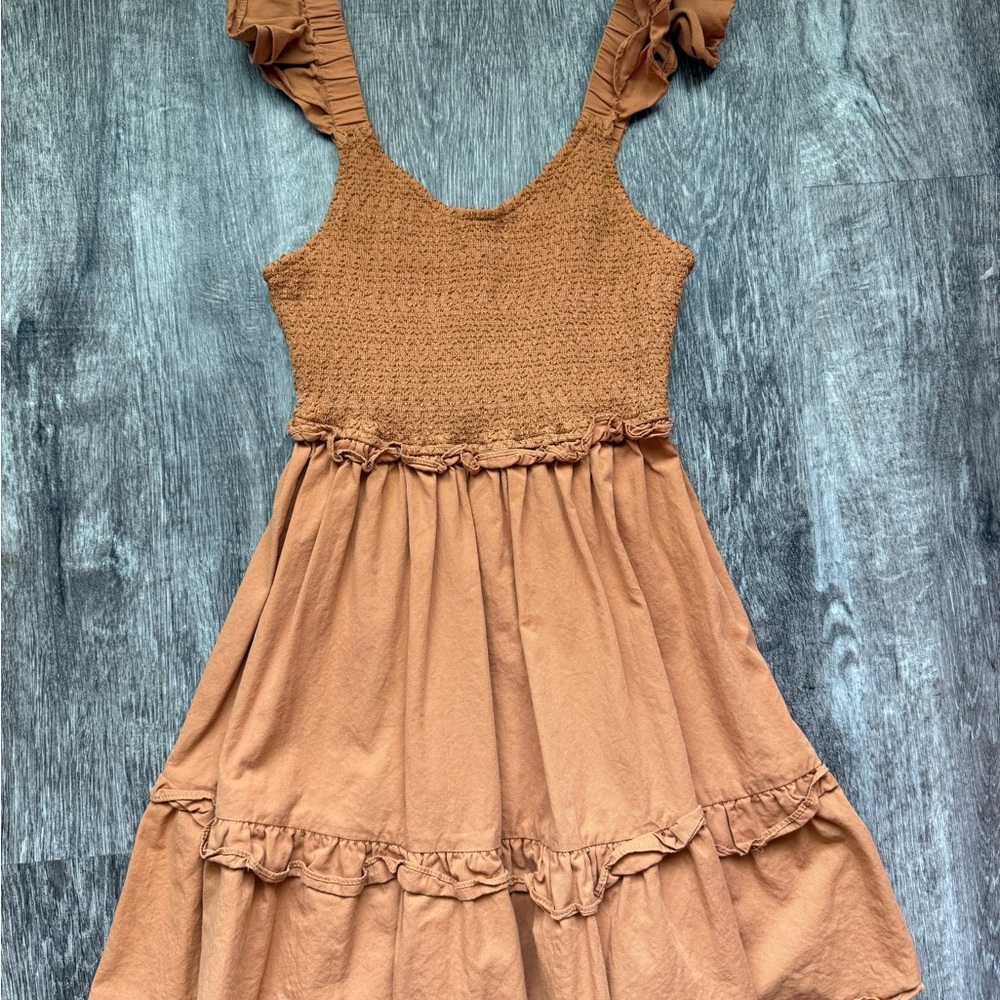 Peach Love California Tan Smocked Tiered Sundress